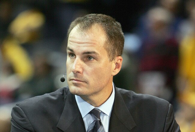 MILWAUKEE - MARCH 3: ESPN college basketball analyst Jay Bilas gives life commentary before the game between the Marquette Golden Eagles and the Pittsburgh Panthers on March 3, 2007 at the Bradley Center in Milwaukee, Wisconsin. (Photo by Jonathan Daniel/Getty Images)