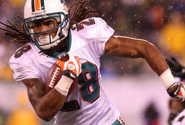 EAST RUTHERFORD, NJ - DECEMBER 12: Nolan Carroll #28 of the Miami Dolphins rushes against the New York Jets at New Meadowlands Stadium on December 12, 2010 in East Rutherford, New Jersey.  (Photo by Nick Laham/Getty Images)