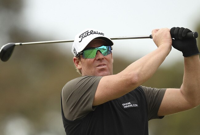 MELBOURNE, AUSTRALIA - NOVEMBER 10:  Shane Warne of Australia plays a shot during the Pro-Am ahead of the Australian Masters at The Victoria Golf Club on November 10, 2010 in Melbourne, Australia.  (Photo by Lucas Dawson/Getty Images)