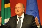 SOWETO, SOUTH AFRICA - DECEMBER 13:  FIFA President Sepp Blatter gives a speech during a media briefing at Soccer City on December 13, 2010 in Soweto, South Africa. The event was held to reflect on the legacy of the 2010 FIFA World Cup. (Photo by Gallo Images/Getty Images)
