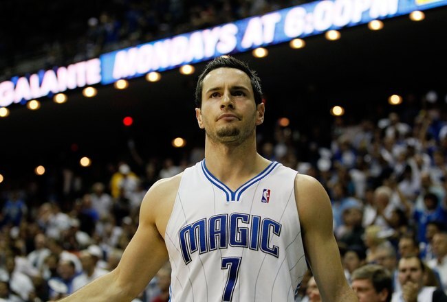 ORLANDO, FL - MAY 26:  J.J. Redick #7 of the Orlando Magic looks on against the Boston Celtics in Game Five of the Eastern Conference Finals during the 2010 NBA Playoffs at Amway Arena on May 26, 2010 in Orlando, Florida.  NOTE TO USER: User expressly acknowledges and agrees that, by downloading and/or using this Photograph, user is consenting to the terms and conditions of the Getty Images License Agreement.  (Photo by Kevin C. Cox/Getty Images)