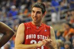 GAINESVILLE, FL - NOVEMBER 16: Guard Jon Diebler #33 of the Ohio State Buckeyes celebrates a victory against the Florida Gators November 16, 2010 at the Stephen C. O'Connell Center in Gainesville, Florida.  (Photo by Al Messerschmidt/Getty Images)