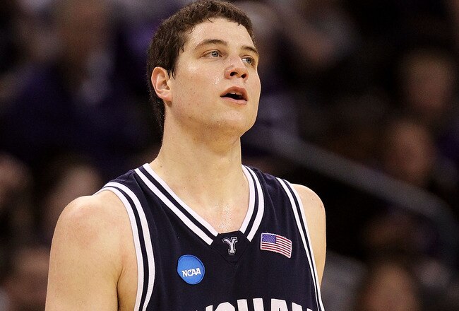 OKLAHOMA CITY - MARCH 20:  Jimmer Fredette #32 of the Brigham Young Cougars looks on against the Kansas State Wildcats during the second round of the 2010 NCAA men's basketball tournament at Ford Center on March 20, 2010 in Oklahoma City, Oklahoma.  (Photo by Ronald Martinez/Getty Images)