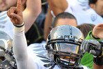 CORVALLIS, OR - DECEMBER 4: Quarterback Darron Thomas #1 of the Oregon Ducks signals to the fans in the stands after the game at Reser Stadium on December 4, 2010 in Corvallis, Oregon. he Ducks beat the Beavers 37-20 to likely go on the BCS Championship game at the Tostitos Bowl on January 10, 2011. (Photo by Steve Dykes/Getty Images)
