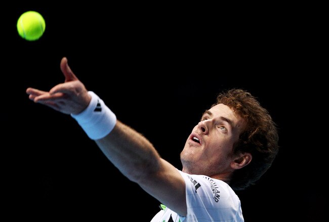 LONDON, ENGLAND - NOVEMBER 27:  Andy Murray of Great Britain serves the ball during his men's semi-final match against Rafael Nadal of Spain during the ATP World Tour Finals at O2 Arena on November 27, 2010 in London, England.  (Photo by Julian Finney/Getty Images)