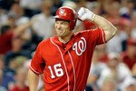 WASHINGTON - JUNE 05:  Josh Willingham #16 of the Washington Nationals winces after being hit by a pitch during the game against the Cincinnati Reds at Nationals Park on June 5, 2010 in Washington, DC.  (Photo by Greg Fiume/Getty Images)