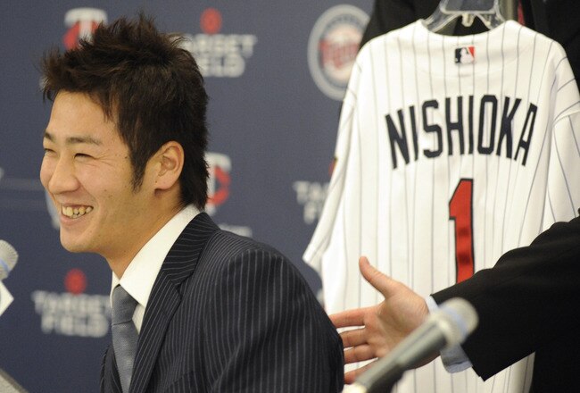 MINNEAPOLIS, MN - DECEMBER 18: Tsuyoshi Nishioka #1 of the Minnesota Twins speaks to members of the media during a press conference on December 18, 2010 at Target Field in Minneapolis, Minnesota. (Photo by Hannah Foslien/Getty Images)