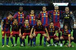 BARCELONA, SPAIN - SEPTEMBER 14: (L-R) Lionel Messi, Daniel Alves, Eric Abidal, Andres Iniesta, Pedro Rodriguez, David Villa, Sergio Busquets, Xavi Hernandez, Gerard Pique, Carles Puyol and goalkeeper Victor Valdes pose for a team picture prior to the start of the UEFA Champions League group D match between Barcelona and Panathinaikos on September 14, 2010 in Barcelona, Spain.  (Photo by Jasper Juinen/Getty Images)