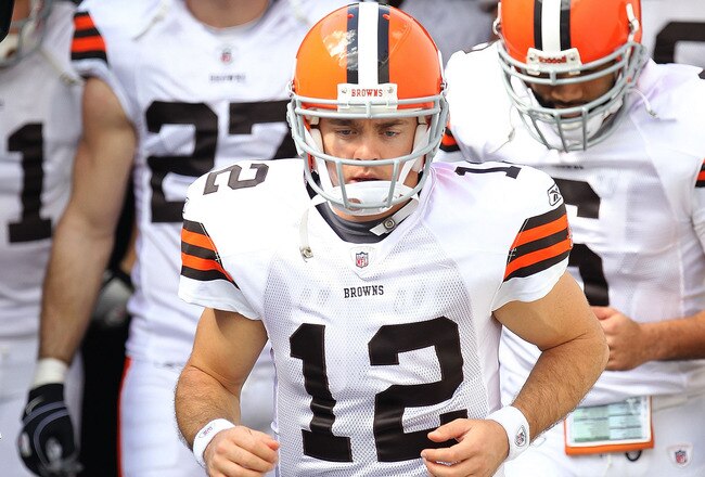 JACKSONVILLE, FL - NOVEMBER 21:  Colt McCoy #12  of the Cleveland Browns leads the team out of the tunnel during a game agaisnt the Jacksonville Jaguars at EverBank Field on November 21, 2010 in Jacksonville, Florida.  (Photo by Mike Ehrmann/Getty Images)