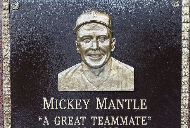 NEW YORK - MAY 02:  The plaque of Mickey Mantle is seen in Monument Park at Yankee Stadium prior to the game between the New York Yankees and the Chicago White Sox on May 2, 2010 in the Bronx borough of New York City. The Yankees defeated the White Sox 12-3.  (Photo by Jim McIsaac/Getty Images)