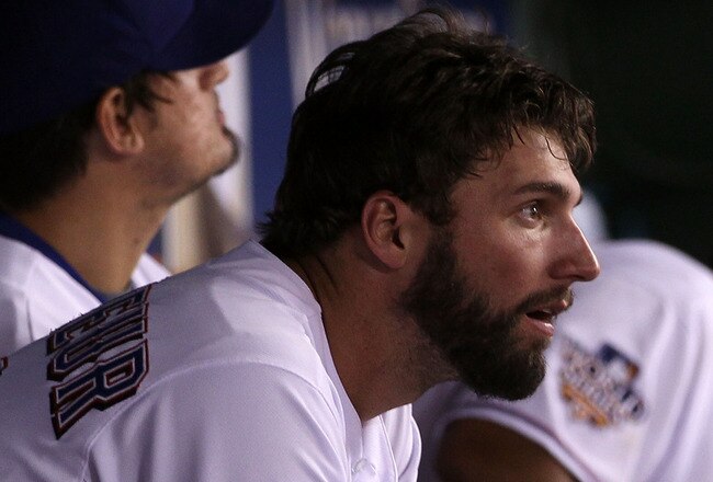 ARLINGTON, TX - OCTOBER 31:  Jeff Francoeur #21 of the Texas Rangers looks on dejected from the dugout against the San Francisco Giants in Game Four of the 2010 MLB World Series at Rangers Ballpark in Arlington on October 31, 2010 in Arlington, Texas.  (Photo by Christian Petersen/Getty Images)