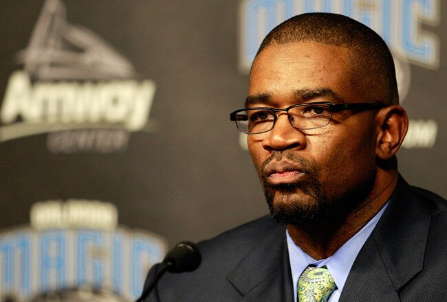 ORLANDO, FL - DECEMBER 18:  Orlando Magic General Manager Otis Smith speaks to the media regarding the aquisition of Gilbert Arenas from the Washington Wizards, Jason Richardson, Hedo Turkoglu, and Earl Clark from the Phoenix Suns at Amway Arena on December 18, 2010 in Orlando, Florida.  NOTE TO USER: User expressly acknowledges and agrees that, by downloading and or using this Photograph, user is consenting to the terms and conditions of the Getty Images License Agreement.  (Photo by Sam Greenwood/Getty Images)