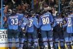 ATLANTA, GA - DECEMBER 06:   The Atlanta Thrashers celebrate after Zach Bogosian #4 scored the game-winning goal in overtime against the Nashville Predators at Philips Arena on December 6, 2010 in Atlanta, Georgia.  (Photo by Kevin C. Cox/Getty Images)