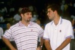 13 Mar 1995:  Andre Agassi (left) chats with Pete Sampras during the Newsweek Champions Cup tournament. Mandatory Credit: Stephen Dunn  /Allsport
