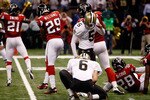 NEW ORLEANS - SEPTEMBER 26:  Garrett Hartley #5 of the New Orleans Saints reacts to missing a field goal in overtime against the Atlanta Falcons at the Louisiana Superdome on September 26, 2010 in New Orleans, Louisiana. The Falcons defeated the Saints 27-24.  (Photo by Chris Graythen/Getty Images)