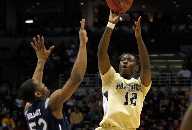 MILWAUKEE - MARCH 21:  Ashton Gibbs #12 of the Pittsburgh Panthers shoots over Terrell Holloway #52 of the Xavier Musketeers during the second round of the 2010 NCAA men's basketball tournament at the Bradley Center on March 21, 2010 in Milwaukee, Wisconsin.  (Photo by Jonathan Daniel/Getty Images)