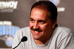 ORLANDO, FL - DECEMBER 18:  Stan Van Gundy head coach of the Orlando Magic speaks to the media regarding the aquisition of Jason Richardson, Hedo Turkoglu, Gilbert Arenas, and Earl Clark from the Phoenix Suns at Amway Arena on December 18, 2010 in Orlando, Florida.  NOTE TO USER: User expressly acknowledges and agrees that, by downloading and or using this Photograph, user is consenting to the terms and conditions of the Getty Images License Agreement.  (Photo by Sam Greenwood/Getty Images)