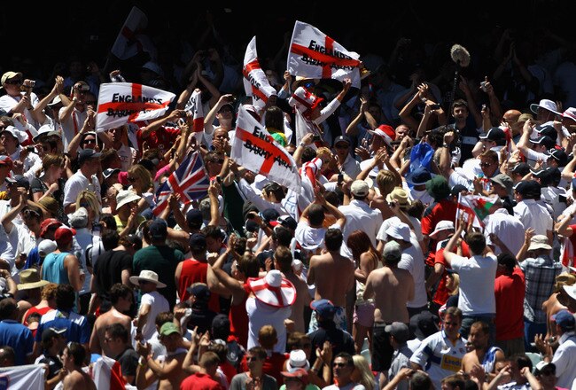 MELBOURNE, AUSTRALIA - DECEMBER 29:  The Barmy Army celebrate the Test win during day four of the Fourth Test match between Australia and England at the Melbourne Cricket Ground on December 29, 2010 in Melbourne, Australia.  (Photo by Mark Dadswell/Getty Images)