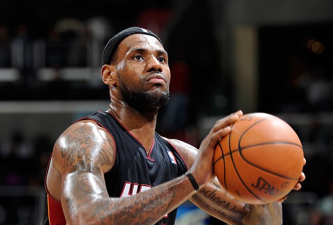 WASHINGTON, DC - DECEMBER 18:  LeBron James #6 of the Miami Heat shoots a free throw against the Washington Wizards at the Verizon Center on December 18, 2010 in Washington, DC. NOTE TO USER: User expressly acknowledges and agrees that, by downloading and or using this Photograph, user is consenting to the terms and conditions of the Getty Images License Agreement.   (Photo by Greg Fiume/Getty Images)