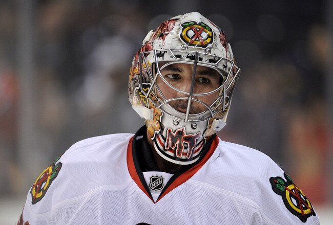 LOS ANGELES, CA - NOVEMBER 27:  Portrait of Marty Turco #30 of the Chicago Blackhawks before the game against the Los Angeles Kings at Staples Center on November 27, 2010 in Los Angeles, California.  (Photo by Harry How/Getty Images)