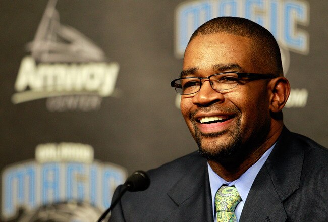 ORLANDO, FL - DECEMBER 18:  Orlando Magic General Manager Otis Smith speaks to the media regarding the aquisition of Gilbert Arenas from the Washington Wizards, Jason Richardson, Hedo Turkoglu, and Earl Clark from the Phoenix Suns at Amway Arena on December 18, 2010 in Orlando, Florida.  NOTE TO USER: User expressly acknowledges and agrees that, by downloading and or using this Photograph, user is consenting to the terms and conditions of the Getty Images License Agreement.  (Photo by Sam Greenwood/Getty Images)