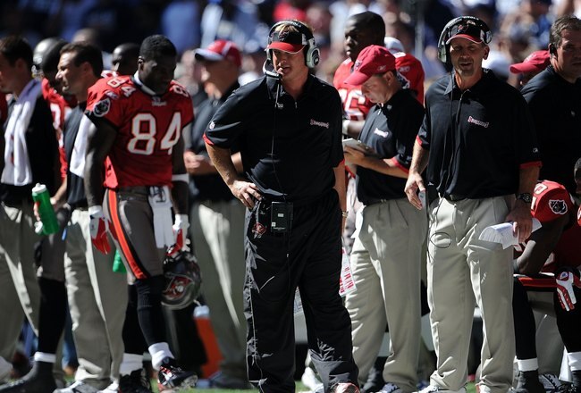 IRVING, TX - OCTOBER 26:  Head coach Jon Gruden of the Tampa Bay Buccaneers during a game against the Dallas Cowboys at Texas Stadium on October 26, 2008 in Irving, Texas.  (Photo by Ronald Martinez/Getty Images)