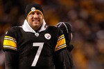 PITTSBURGH - DECEMBER 23:  Ben Roethlisberger #7 of the Pittsburgh Steelers laughs on the sideline during the game against the Carolina Panthers on December 23, 2010 at Heinz Field in Pittsburgh, Pennsylvania.  (Photo by Jared Wickerham/Getty Images)