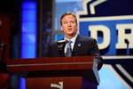 NEW YORK - APRIL 22:  NFL Commissioner Roer Goodell speaks at the podium during the first round of the 2010 NFL Draft at Radio City Music Hall on April 22, 2010 in New York City.  (Photo by Jeff Zelevansky/Getty Images)
