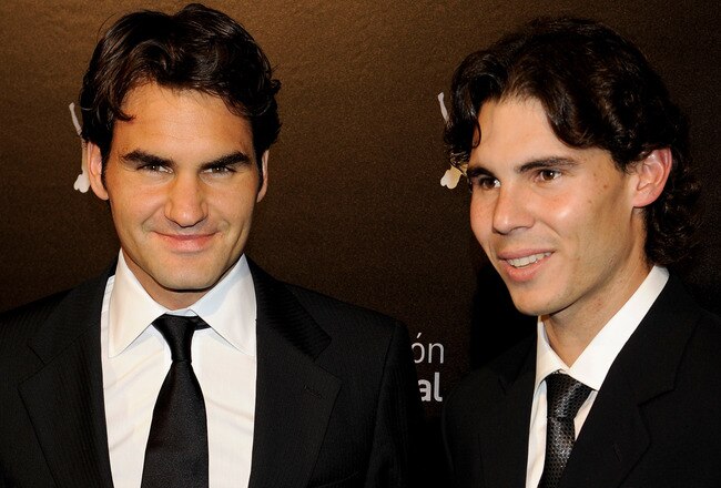 MADRID, SPAIN - DECEMBER 22:  Roger Federer (L) and Rafael Nadal (R) attend 'Rafa Nadal Foundation' Charity Gala at Cibeles Palace on December 22, 2010 in Madrid, Spain.  (Photo by Carlos Alvarez/Getty Images)