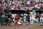 OMAHA, NE - JUNE 29:  Steve Rodriguez #3 of the UCLA Bruins bats against the South Carolina Gamecocks during game 2 of the men's 2010 NCAA College Baseball World Series at Rosenblatt Stadium on June 29, 2010 in Omaha, Nebraska.  The Gamecocks defeated the Bruins 2-1 in eleven innings.  (Photo by Christian Petersen/Getty Images)