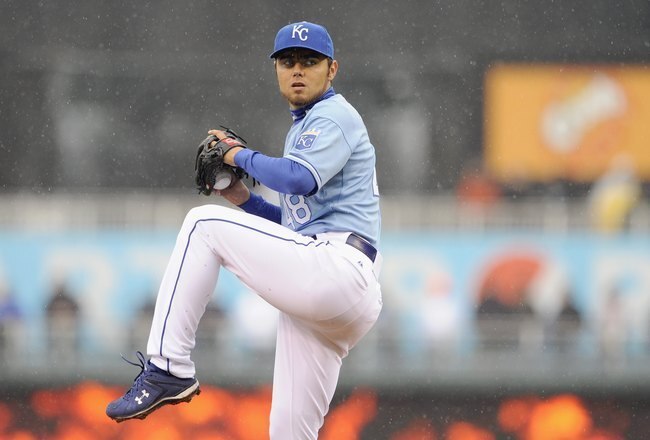 KANSAS CITY, MO - APRIL 12: Joakim Soria #48 of the Kansas City Royals delivers the pitch against the New York Yankees on April 12, 2009 at Kauffman Stadium in Kansas City, Missouri. (Photo by G. Newman Lowrance/Getty Images)