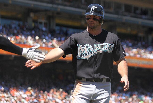 SAN FRANCISCO - JULY 29: Dan Uggla #6 of the Florida Marlins scores on a double by Cody Ross in the eighth against the San Francisco Giants during an MLB game at AT&T Park on July 29, 2010 in San Francisco, California.  (Photo by Jed Jacobsohn/Getty Images)