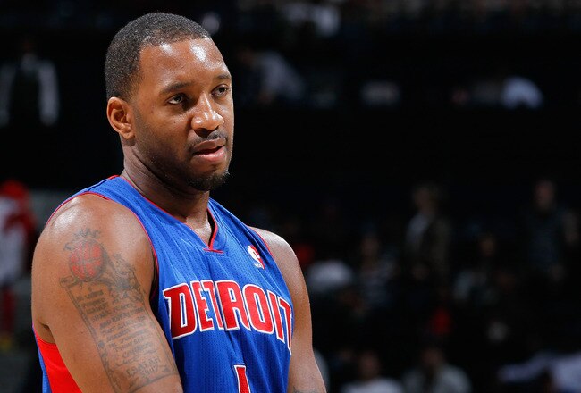 ATLANTA - NOVEMBER 03:  Tracy McGrady #1 of the Detroit Pistons against the Atlanta Hawks at Philips Arena on November 3, 2010 in Atlanta, Georgia.  NOTE TO USER: User expressly acknowledges and agrees that, by downloading and/or using this Photograph, User is consenting to the terms and conditions of the Getty Images License Agreement.  (Photo by Kevin C. Cox/Getty Images)
