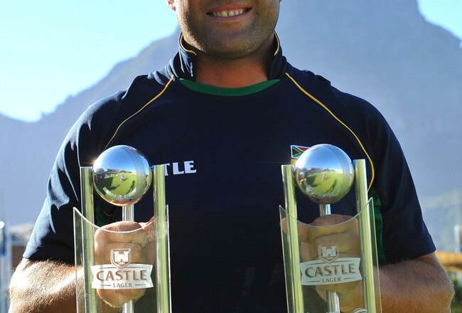 CAPE TOWN, SOUTH AFRICA - JANUARY 06:  Man of the Match and Series Jacques Kallis of South Africa poses with his trophies during day 5 of the 3rd Test match between South Africa and India at Newlands Stadium on January 06, 2011 in Cape Town, South Africa. (Photo by Duif du Toit/Gallo Images/Getty Images)