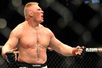 LAS VEGAS - JULY 11:  Brock Lesnar reacts after knocking out Frank Mir during their heavyweight title bout during UFC 100 on July 11, 2009 in Las Vegas, Nevada.  (Photo by Jon Kopaloff/Getty Images)