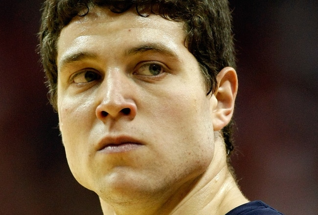LAS VEGAS, NV - JANUARY 05:  Jimmer Fredette #32 of the Brigham Young University Cougars appears on the court during a game against the UNLV Rebels at the Thomas & Mack Center January 5, 2011 in Las Vegas, Nevada. BYU won 89-77.  (Photo by Ethan Miller/Getty Images)