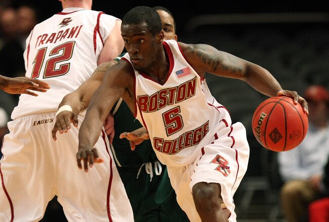 NEW YORK - NOVEMBER 28: Biko Paris #5 of the Boston College Eagles dribbles the ball against the UAB Blazers during Pre-Season NIT on November 28, 2008 at Madison Square Garden in New York City.  (Photo by Nick Laham/Getty Images)