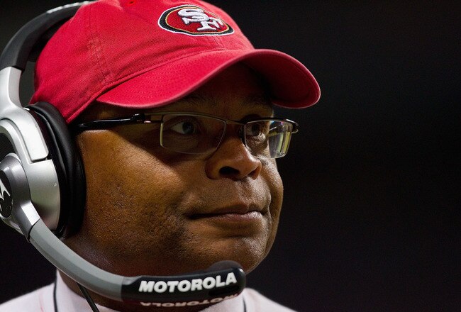 ST. LOUIS, MO - DECEMBER 26: Head coach Mike Singletary of the San Francisco 49ers looks on from the sideline at the Edward Jones Dome on December 26, 2010 in St. Louis, Missouri. The Rams beat the 49ers 25-17. (Photo by Dilip Vishwanat/Getty Images)