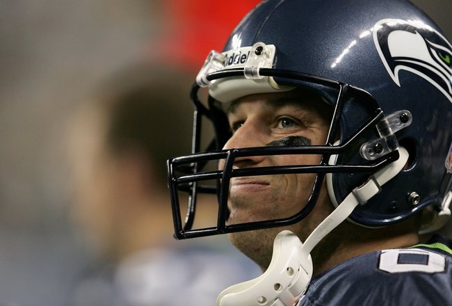 DETROIT - FEBRUARY 05:  Quarterback Matt Hasselbeck #8 of the Seattle Seahawks reacts to the last play in the fourth quarter of Super Bowl XL against the Pittsburgh Steelers at Ford Field on February 5, 2006 in Detroit, Michigan. The Steelers defeated the Seahawks 21-10. (Photo by Jonathan Daniel/Getty Images)