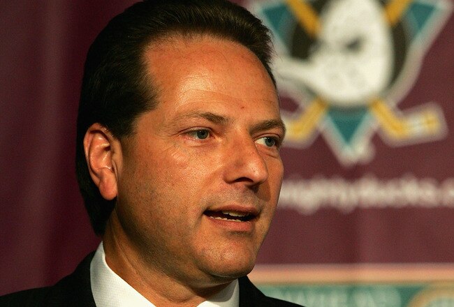 ANAHEIM, CA - JUNE 20: The Mighty Ducks of Anaheim hold a press conference to announce new owners Henry and Susan Samueli on June 20, 2005 at Arrowhead Pond of Anaheim in Anaheim, California.  (Photo by Lisa Blumenfeld/Getty Images)
