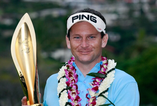 HONOLULU, HI - JANUARY 16:  Mark Wilson  poses with the trophy after winning the Sony Open at Waialae Country Club on January 16, 2011 in Honolulu, Hawaii.  (Photo by Sam Greenwood/Getty Images)