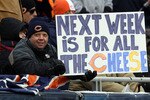 CHICAGO, IL - JANUARY 16:  A Chicago Bears fan holds up a sign previewing next week's NFC championship game between the Bears and the Green Bay Packers at Soldier Field on January 16, 2011 in Chicago, Illinois.  (Photo by Jonathan Daniel/Getty Images)