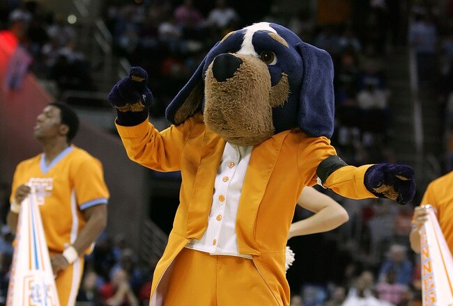 CLEVELAND - APRIL 01:  Smokey, the mascot of the Tennessee Lady Volunteers, performs against the North Carolina Tar Heels during their National Semifinal game of the 2007 NCAA Women's Final Four at the Quicken Loans Arena on April 1, 2007 in Cleveland, Ohio.  (Photo by Jim McIsaac/Getty Images)