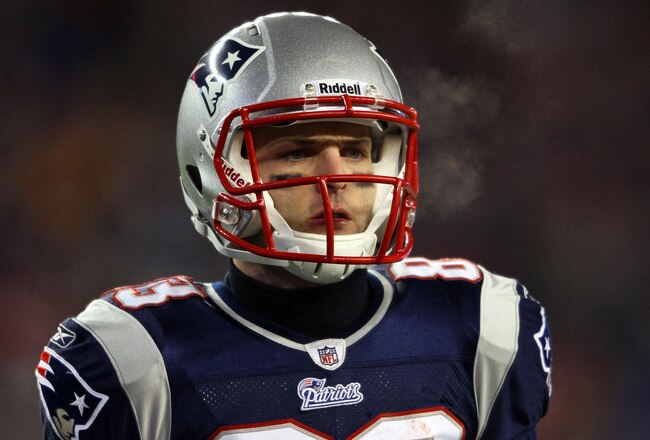 FOXBORO, MA - JANUARY 16:  Wes Welker #83 of the New England Patriots looks on during their 2011 AFC divisional playoff game against the New York Jets at Gillette Stadium on January 16, 2011 in Foxboro, Massachusetts.  (Photo by Elsa/Getty Images)