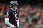 CHICAGO, IL - JANUARY 16:  Quarterback Jay Cutler #6 of the Chicago Bears looks on against the Seattle Seahawks in the 2011 NFC divisional playoff game at Soldier Field on January 16, 2011 in Chicago, Illinois.  (Photo by Doug Pensinger/Getty Images)