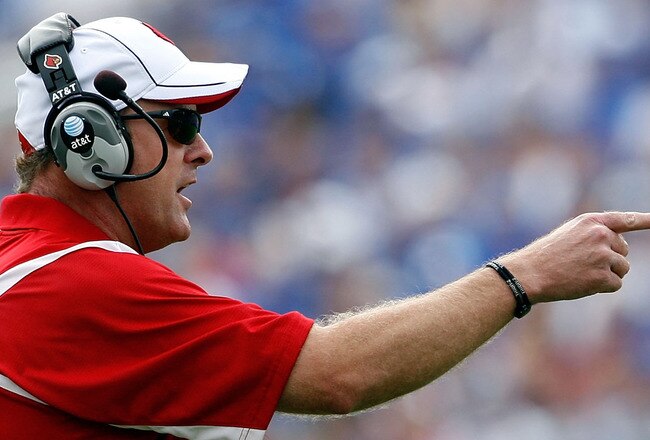 LEXINGTON, KY - SEPTEMBER 19:  Steve Kragthorpe the Head Coach of the Louisville Cardinals is pictured during the game against the Kentucky Wildcats  at Commonwealth Stadium on September 19, 2009 in Lexington, Kentucky.  (Photo by Andy Lyons/Getty Images)