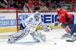 WASHINGTON, DC - DECEMBER 06:  Jonas Gustavsson #50 of the Toronto Maple Leafs makes a save against the Washington Capitals at the Verizon Center on December 6, 2010 in Washington, DC.  (Photo by Greg Fiume/Getty Images)