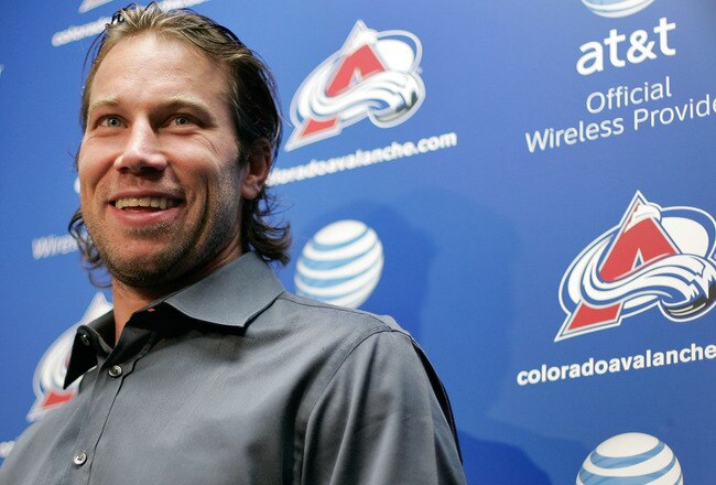 DENVER, CO - JANUARY 22:  Peter Forsberg addresses the media following a practice session with the Colorado Avalanche at Pepsi Center on January 22, 2011 in Denver, Colorado. The 37 year old star center ran drills with forward Ryan O'Reilly for approximately 45 minutes. (Photo by Justin Edmonds/Getty Images)
