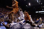 LAWRENCE, KS - JANUARY 22:  Josh Selby #32 of the Kansas Jayhawks hits the floor after missing a dunk during the game against the Texas Longhorns on January 22, 2011 at Allen Fieldhouse in Lawrence, Kansas.  (Photo by Jamie Squire/Getty Images)