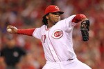 CINCINNATI - OCTOBER 10:  Johnny Cueto #47 of the Cincinnati Reds throws a pitch against the Philadelphia Phillies  during Game 3 of the NLDS at Great American Ball Park on October 10, 2010 in Cincinnati, Ohio.  (Photo by Andy Lyons/Getty Images)